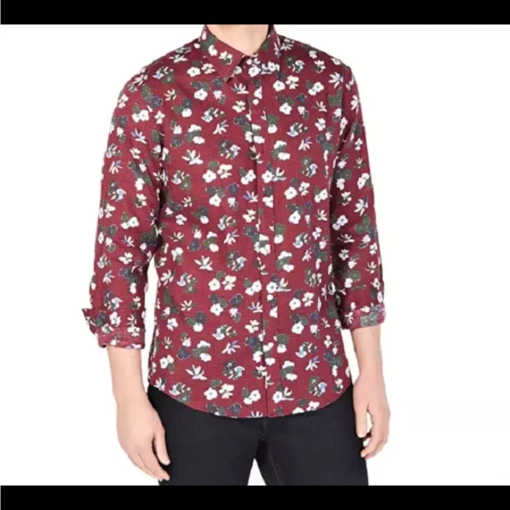Michael Kors raspberry colored floral shirt - Picture 1 of 7
